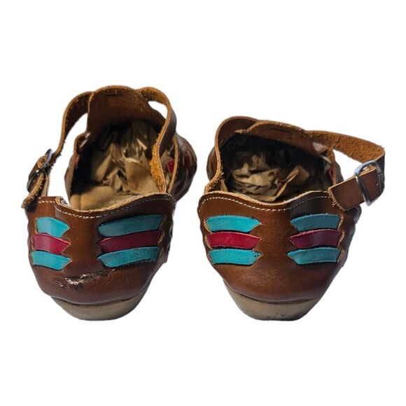 Sandy Exclusivas Womens SZ 7.5 Leather and Rainbow Fabric Mexican Shoes Flaw - Picture 6 of 8